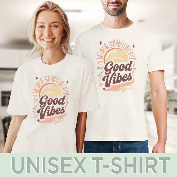 Good Vibes Sun Graphic Tee Positive Energy Shirt Retro Sunburst Design - Picture 5 of 6